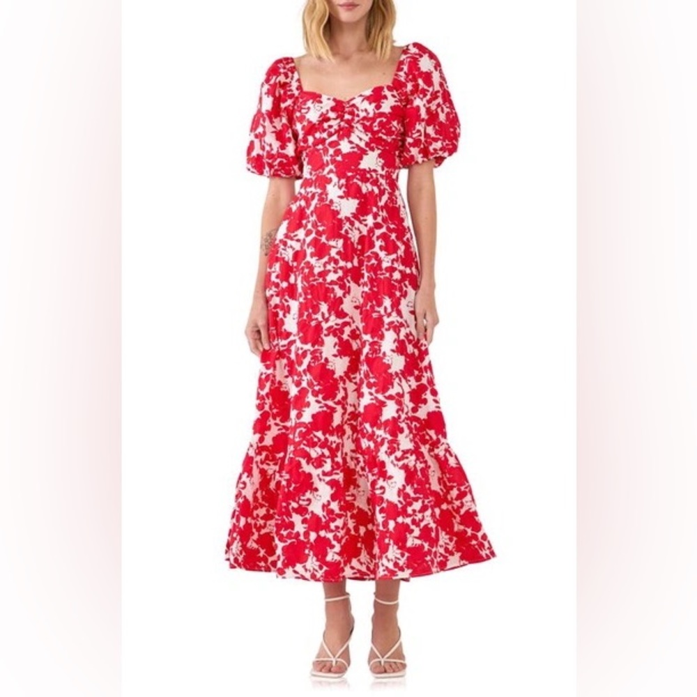 Free the Roses Red and White Floral Midi Dress